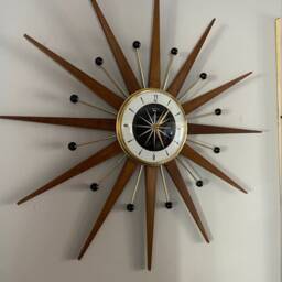 Handmade Mid Century Starburst Clock Teak Rays, Black & Goldtone - 27 Inch - thumbnail 2