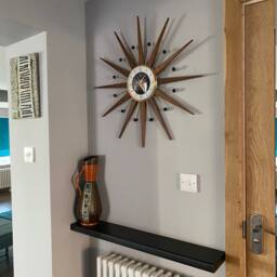 Handmade Mid Century Starburst Clock Teak Rays, Black & Goldtone - 27 Inch - thumbnail 4