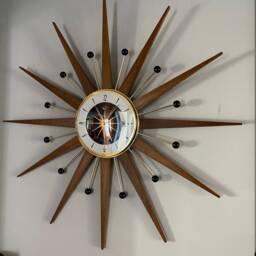 Handmade Mid Century Starburst Clock Teak Rays, Black & Goldtone - 27 Inch - thumbnail 3