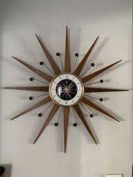Handmade Mid Century Starburst Clock Teak Rays, Black & Goldtone - 27 Inch - thumbnail 1