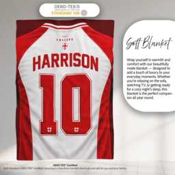 Personalised Name England Jersey Blanket Football Fan Supporter Three Lions Sport Bedroom Decor Custom T Shirt Number Match Day Gift - thumbnail 2
