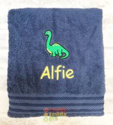 Personalised Swimming/Bath Towel Sheet Dinosaur Embroidered Unisex Boys Girls Children's Kids With Any Name 500Gsm - thumbnail 1