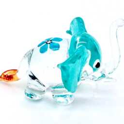 Hand Blown Glass Miniature Elephant Little Animal Transparent Blue Flower Figurine Statue Decoration Collectible Small Craft Painted Figure - thumbnail 2
