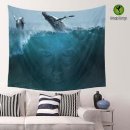 Whales & The Ocean Wall Tapestry, Fantasy Seascape Decor , Ocean Wall Tapestry, Digital Art - thumbnail 2
