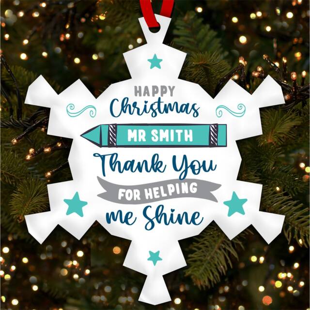 Thank You Teacher Pencil Text Personalised Christmas Tree Ornament Decoration