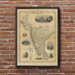 Old Map Of India 1851 Southern India Indian Wall Decor Bombay Madras Decorative World Style Housewarming Gift Art - thumbnail 3