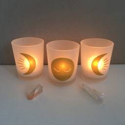Witchy Triple Goddess Moons Votive Candle Holders For Ritual, Meditation, Altar, Sacred Space - thumbnail 1