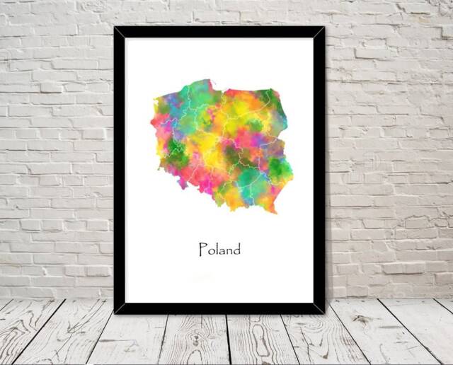 Poland Art Watercolour Illustration Map Abstract Print Wall Home Decor Giclee Print Office Living Room