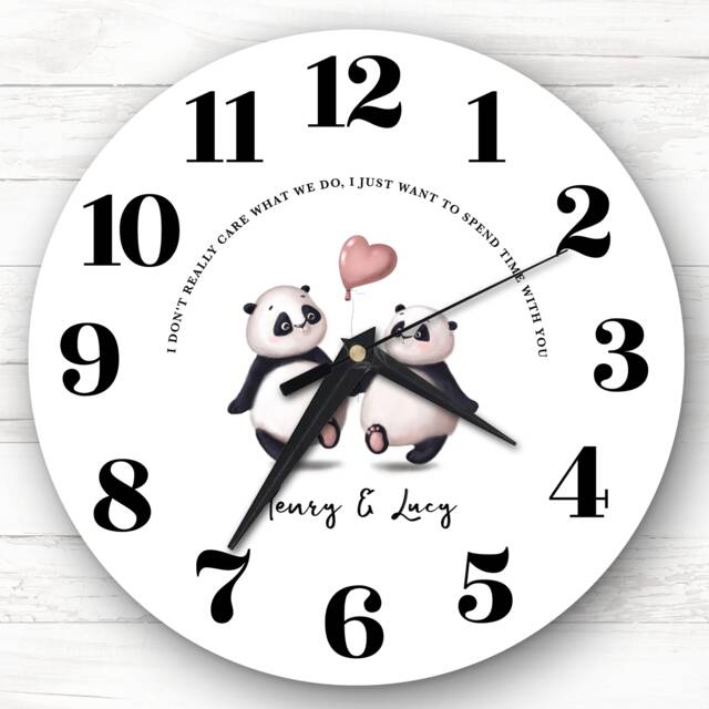 Panda Couple Romantic Balloon Personalised Gift Clock - image 1