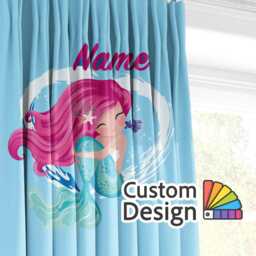 Mermaid Personalised Blackout Eyelet Curtains Custom Name & Background Colour Underwater Theme Kids Bedroom Playroom Or Home Window Decor - thumbnail 1