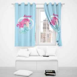 Mermaid Personalised Blackout Eyelet Curtains Custom Name & Background Colour Underwater Theme Kids Bedroom Playroom Or Home Window Decor - thumbnail 3