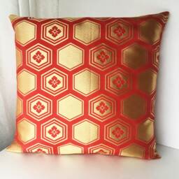 Red & Gold Decor Pillow Cover, Golden Red Brocade Case, Japanese Obi Brocade, Sofa Bedding, Japan Throw Case Kimono Cushion - thumbnail 2