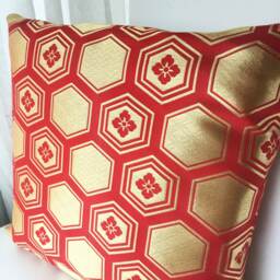 Red & Gold Decor Pillow Cover, Golden Red Brocade Case, Japanese Obi Brocade, Sofa Bedding, Japan Throw Case Kimono Cushion - thumbnail 4