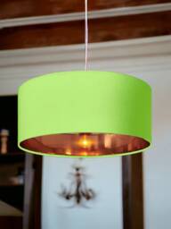 New High Quality Luxury Chartreuse Light Green 16 Cotton Fabric Lamp Shade Pendant Drum Shape With Metallic Linings