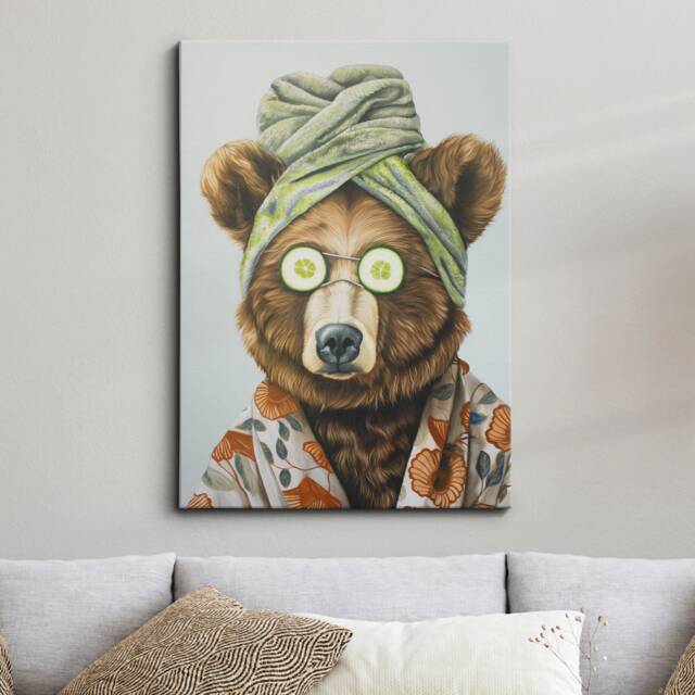 Bear Beauty Care Towel Bath Tub Framed Poster Print & Canvas Wall Decor Art Painting Bedroom Home Bathroom Funny Animal Lover Gift - image 1