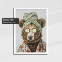 Bear Beauty Care Towel Bath Tub Framed Poster Print & Canvas Wall Decor Art Painting Bedroom Home Bathroom Funny Animal Lover Gift - thumbnail 3