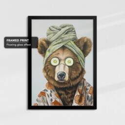 Bear Beauty Care Towel Bath Tub Framed Poster Print & Canvas Wall Decor Art Painting Bedroom Home Bathroom Funny Animal Lover Gift - thumbnail 2