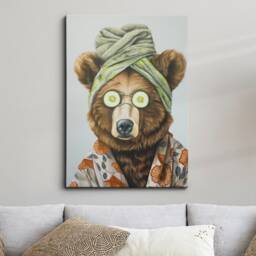 Bear Beauty Care Towel Bath Tub Framed Poster Print & Canvas Wall Decor Art Painting Bedroom Home Bathroom Funny Animal Lover Gift - thumbnail 1