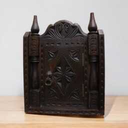 Antique-Look Hand Carved Orient Bohemian Vintage Style Key Box, Handmade Cabinet Key Wall Holder Wood Box Hanger Nuristan B - thumbnail 2
