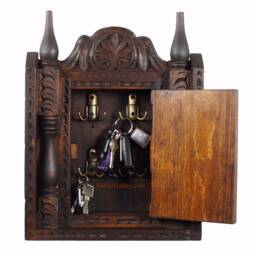 Antique-Look Hand Carved Orient Bohemian Vintage Style Key Box, Handmade Cabinet Key Wall Holder Wood Box Hanger Nuristan B - thumbnail 4