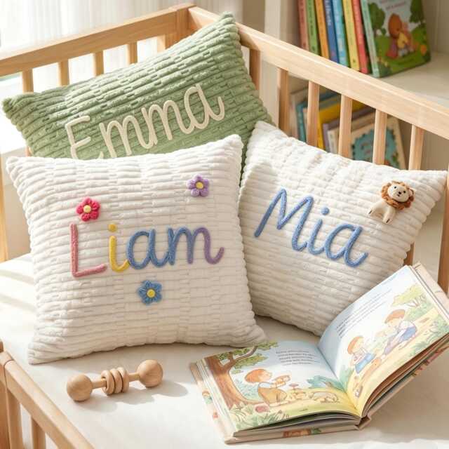Custom Name Throw Pillows, Personalized Pillow Cover, Custom Corduroy Baby Pillowbaby Shower Gift, Birthday Present - image 1