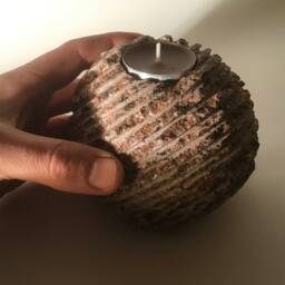 Granite Stone Ball Candle Holder - Striped Table Decor - thumbnail 2