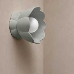Small Vallea - Ceramic Flush Mount Wall Sconce Handmade Minimalist Flower Light Fixture in Fog Gray - thumbnail 3