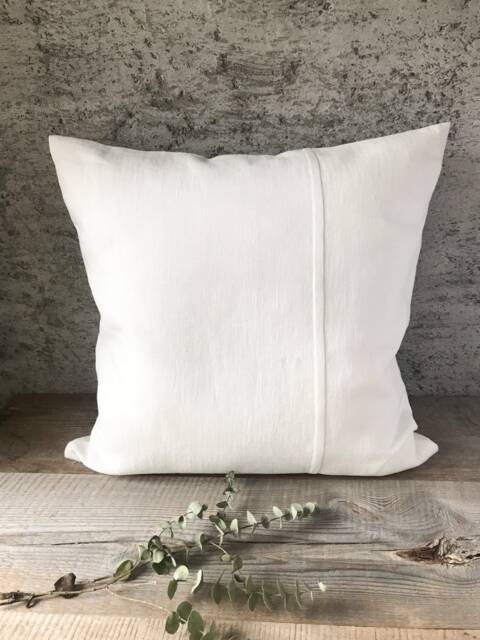 stonewashed Linen Pillow Case in Off White With Decorative Seam/Linen Cushion Cover Hidden Zipper/Decorative - image 1