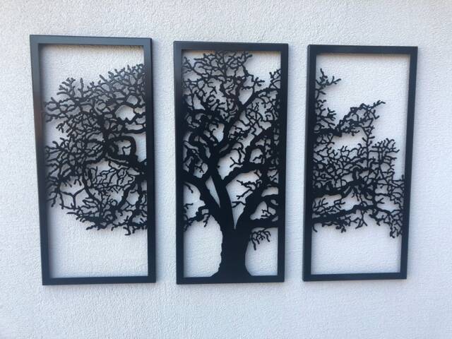 Metal Wall Art Decor 3D Sculpture 3 Piece Oak Tree Modern Tree Of Life - image 1