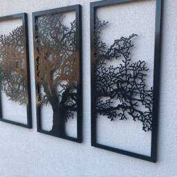 Metal Wall Art Decor 3D Sculpture 3 Piece Oak Tree Modern Tree Of Life - thumbnail 2