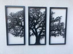 Metal Wall Art Decor 3D Sculpture 3 Piece Oak Tree Modern Tree Of Life - thumbnail 1