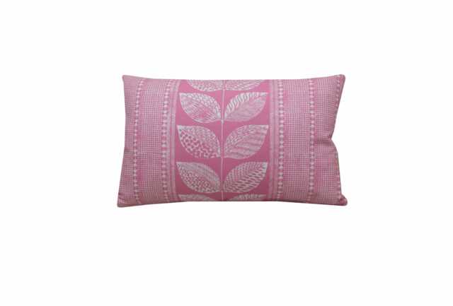 Laura Ashley Woodblock Leaves Cushion Pink & White Leaf Print Lumbar Pillow 12x20 - image 1