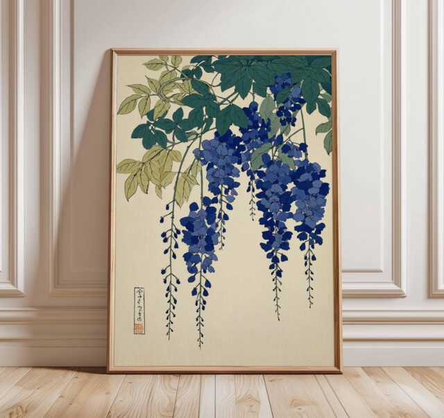 Japanese Wisteria Art Print, Ukiyo-E Botanical Illustration - image 1