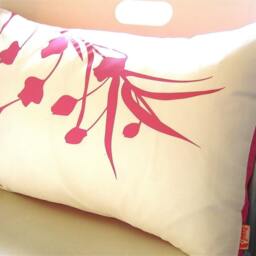 Hot Pink Print On Off White Cotton Hummingbird With Eucalyptus Rectangle Pillow - thumbnail 2