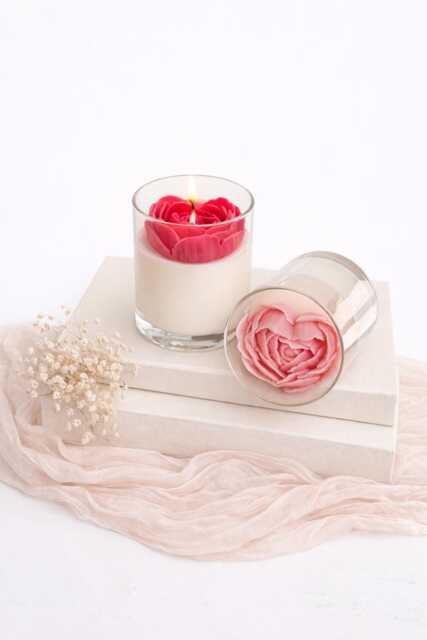 Large Rose Heart Flower Candle Gift, Soy Wax Floral Candle, Gift For Her, Birthday, Wedding, Housewarming Gift, Red White Scented Candle Gift - image 1