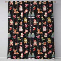 Christmas Gnome Reindeer Snowman Gift Candy Cane On Black Background Seamless Readymade Eyelet Ring Top Thermal 100% Blackout Curtains - thumbnail 2