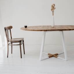 Round Extendable Kitchen Table, Modern Dining White Extending Oak Wooden Table With Frame M??ne White - thumbnail 4