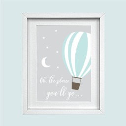Hot Air Balloon Print Mint Green White Grey Nursery Children's Bedroom Decoration Unisex Baby Shower Gift Newborn Moon - thumbnail 2