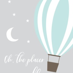 Hot Air Balloon Print Mint Green White Grey Nursery Children's Bedroom Decoration Unisex Baby Shower Gift Newborn Moon - thumbnail 3