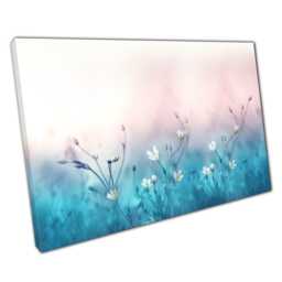 Serene Meadow Canvas Art Soft Blue Field With White Flowers Pink Sky Floral Wall D??cor - thumbnail 1