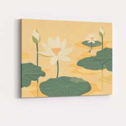 Minimalist Cream Lotus Flowers On Golden Water Landscape Canvas Wall Art Print Decor Picture Ready To Hang - thumbnail 4