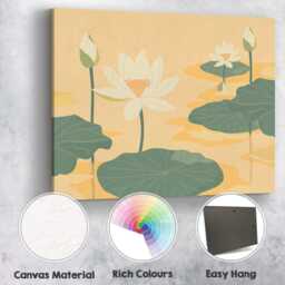 Minimalist Cream Lotus Flowers On Golden Water Landscape Canvas Wall Art Print Decor Picture Ready To Hang - thumbnail 2