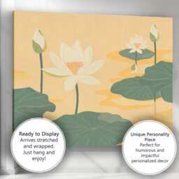 Minimalist Cream Lotus Flowers On Golden Water Landscape Canvas Wall Art Print Decor Picture Ready To Hang - thumbnail 3