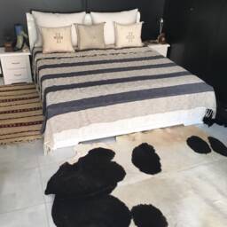 Organic Cotton Throws- Hand-Woven in The Atlas Mountains - Charcoal & Cream - thumbnail 1