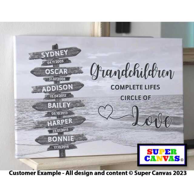 Grandchildren Family Sign Post Personalised With Names Framed Canvas Print Gift For Grandparents Nana Grandad Birthday Christmas - image 1
