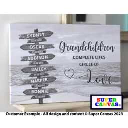 Grandchildren Family Sign Post Personalised With Names Framed Canvas Print Gift For Grandparents Nana Grandad Birthday Christmas - thumbnail 1
