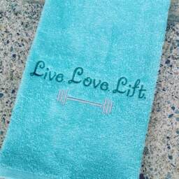 "Embroidered Gym Towel ""Love To Lift' Fitness Gift - 16x26" - thumbnail 1