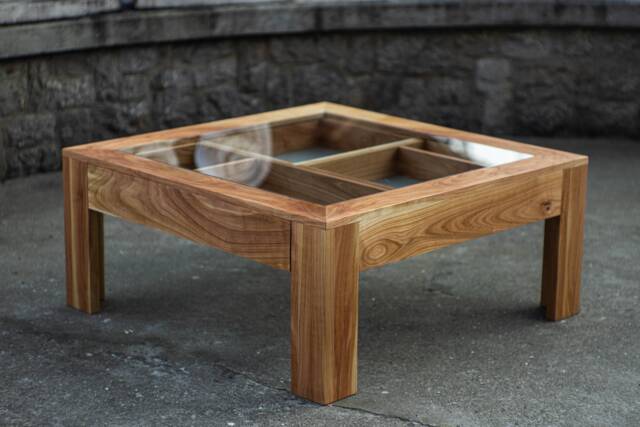 Glass & Wood Coffee Table With Drawers Hidden Compartments - image 1