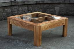 Glass & Wood Coffee Table With Drawers Hidden Compartments - thumbnail 1