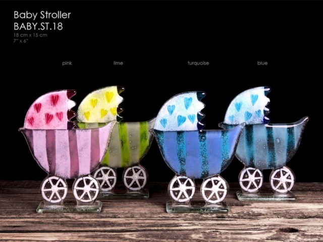 Baby Stroller Made From Glass, Fusion Unique Glass Designed. Handcrafted Beautiful Perfect Gift For Baby Shower
